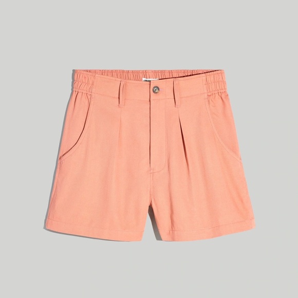 Madewell Salmon The Neale Shorts Drapeweave Mauve Elastic Pull On Pleated Button - Picture 5 of 6